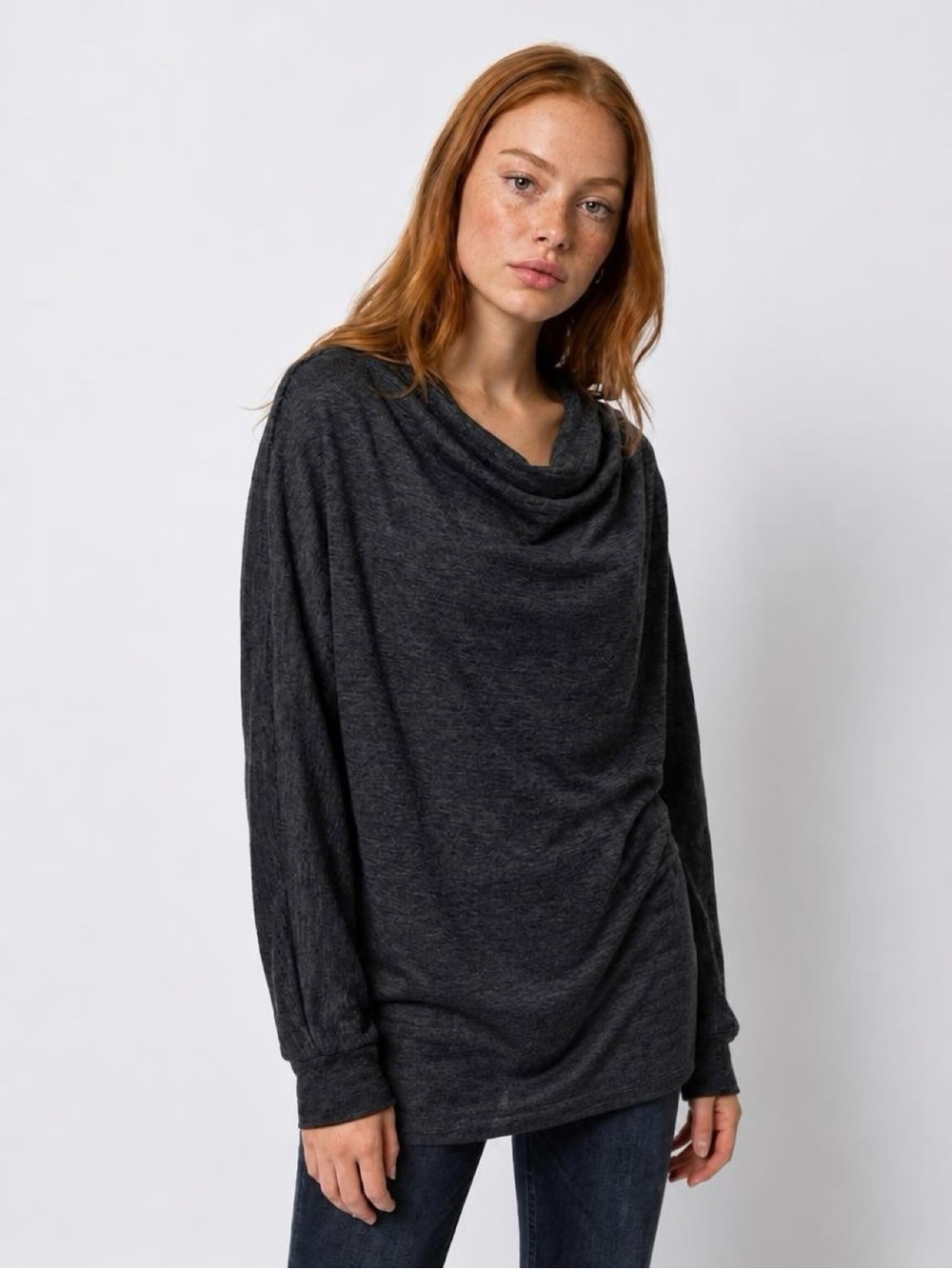 Free People We The Free Charcoal Grey Draped Cowl Sweater Cozy Comfy Boho Vibes